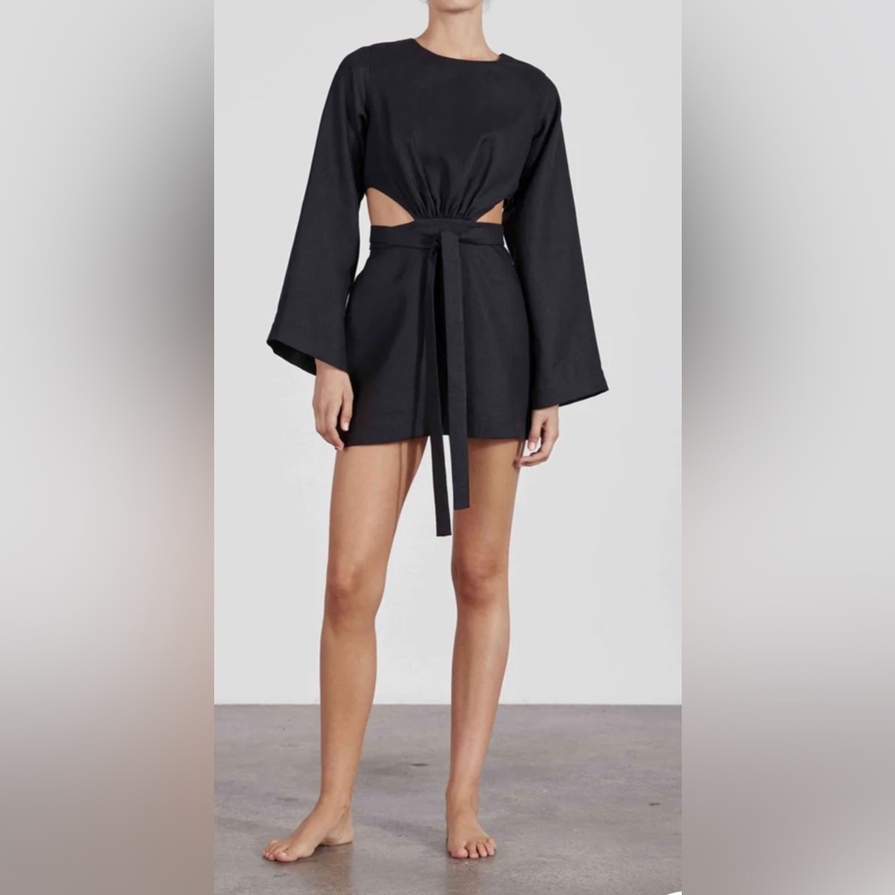 BONDI BORN Komodo mini organic linen dress in black